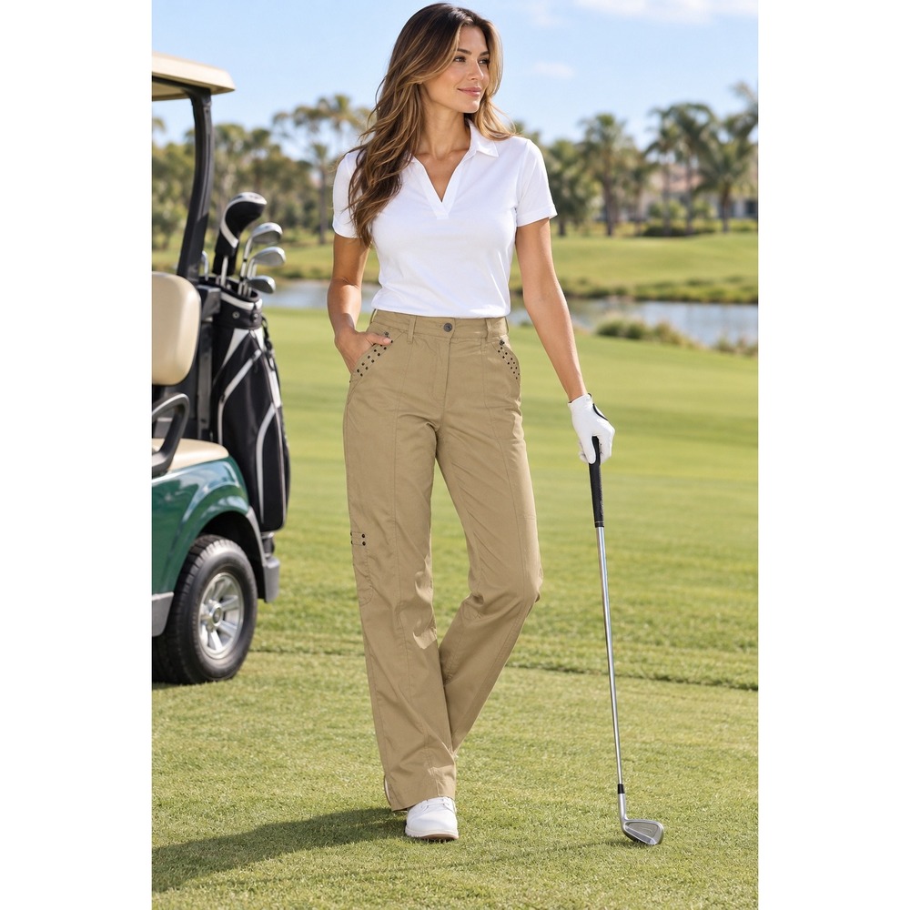 Jamie Sadock Women's Size 14 Khaki Tan Studded Straight Leg Golf Pants Stretch